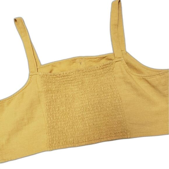 American Eagle Outfitters Butter Yellow Crop Top Size XL Smocked Made in India - Picture 2 of 7